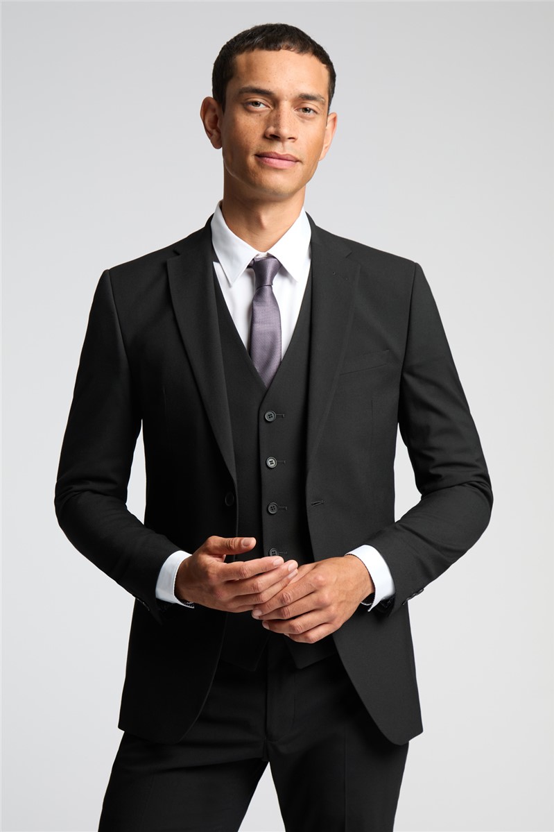  Slim Fit Black Stretch Waistcoat