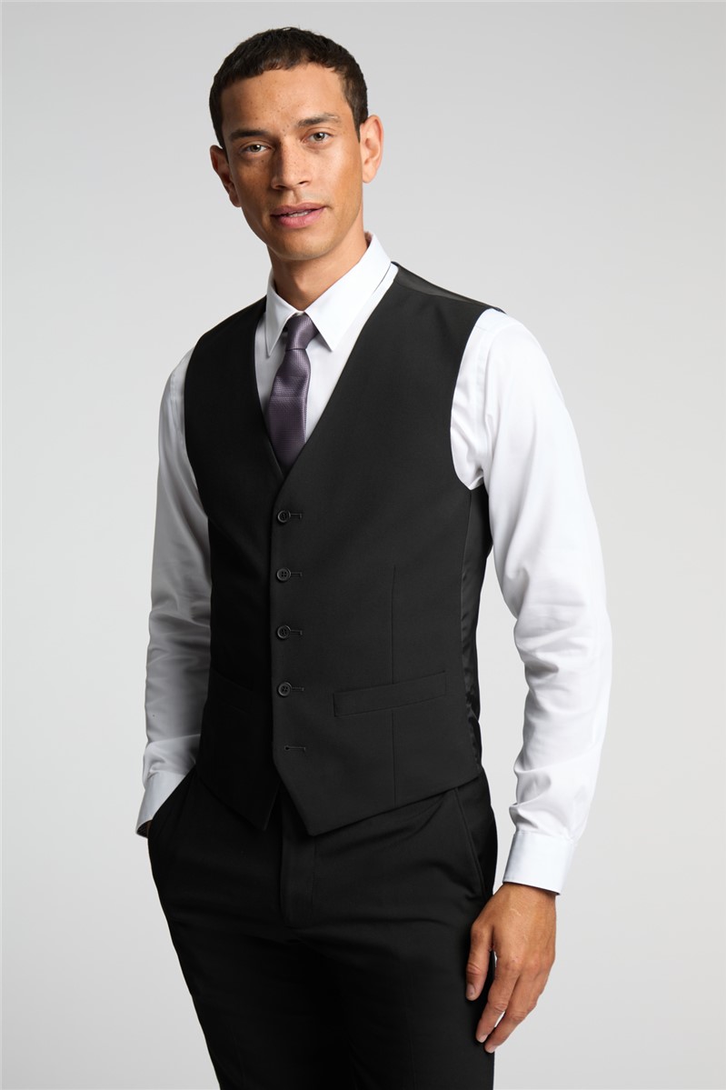  Slim Fit Black Stretch Waistcoat