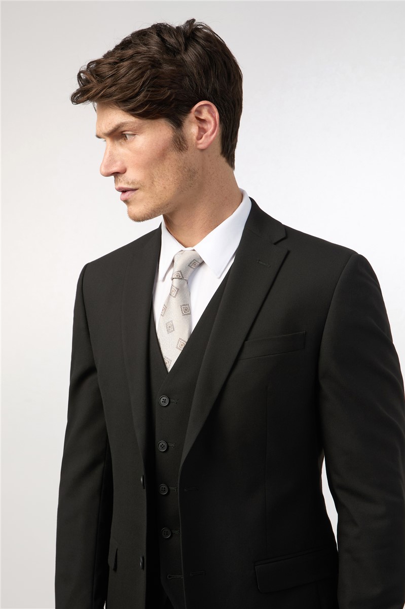  Slim Fit Black Stretch Waistcoat