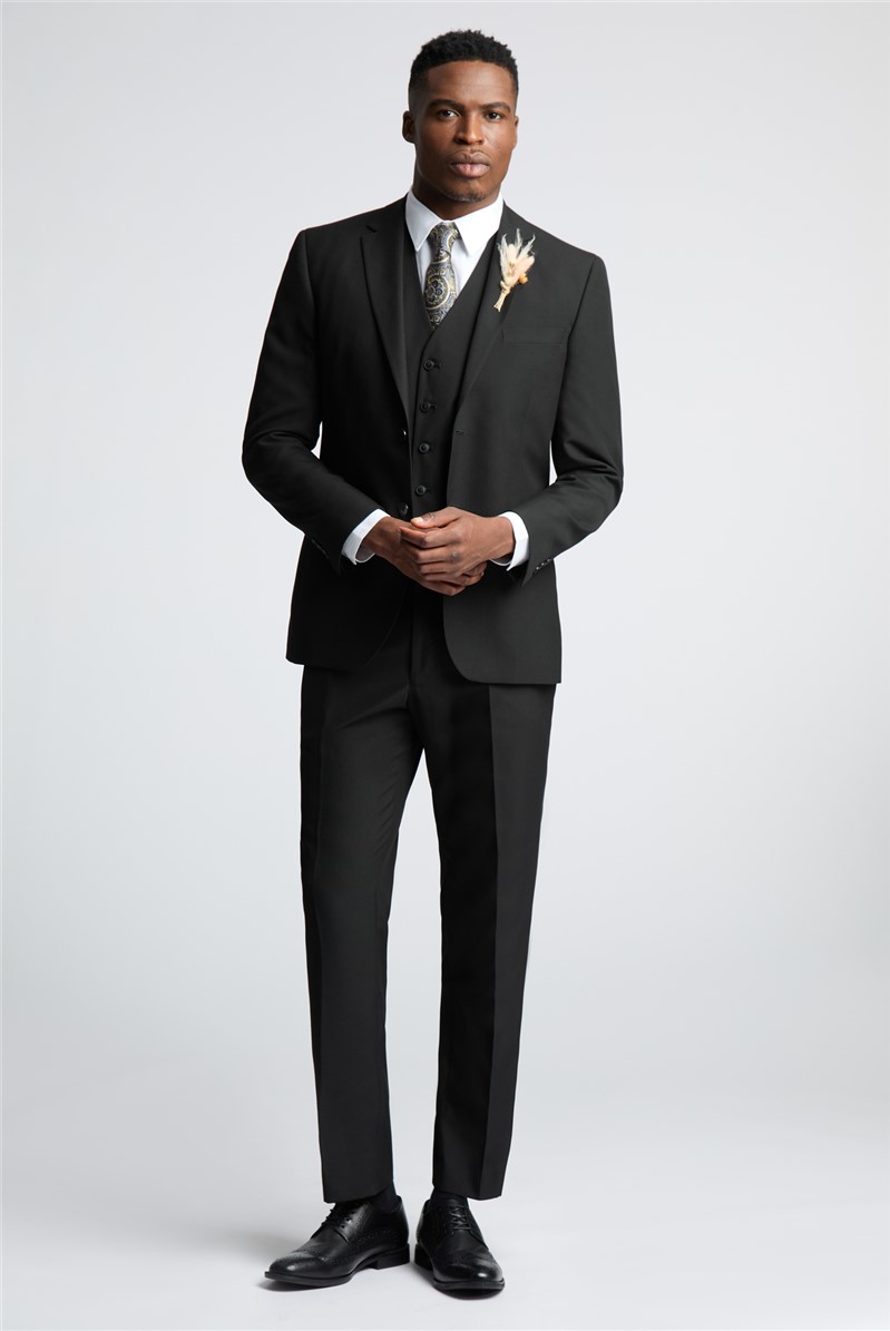  Regular Fit Black Stretch Suit Trousers