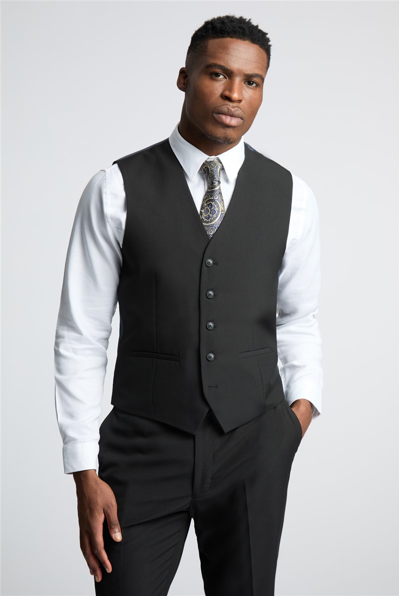  Regular Fit Black Stretch Waistcoat