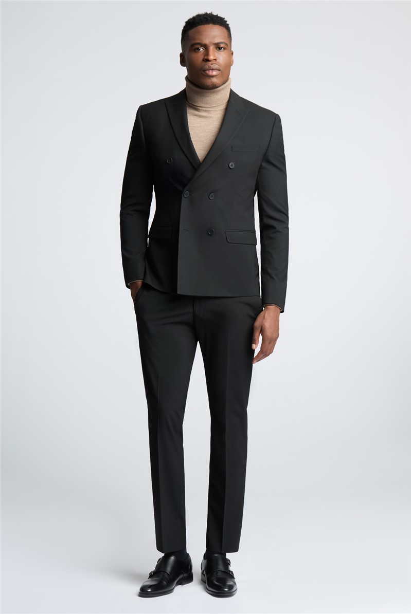  Slim Fit Black Stretch Double Breasted Suit