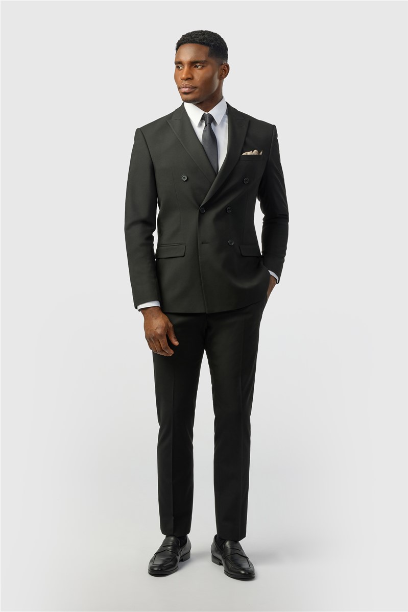 thumbnail interactive-video image 1 of Black Pinstripe Suit: Slim Fit Italian Cut Two-button Party Wear - UK 1 of 12