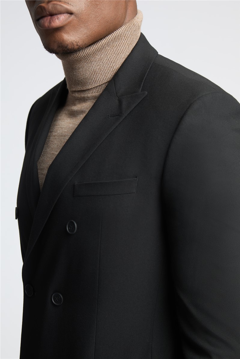  Slim Fit Black Stretch Double Breasted Suit