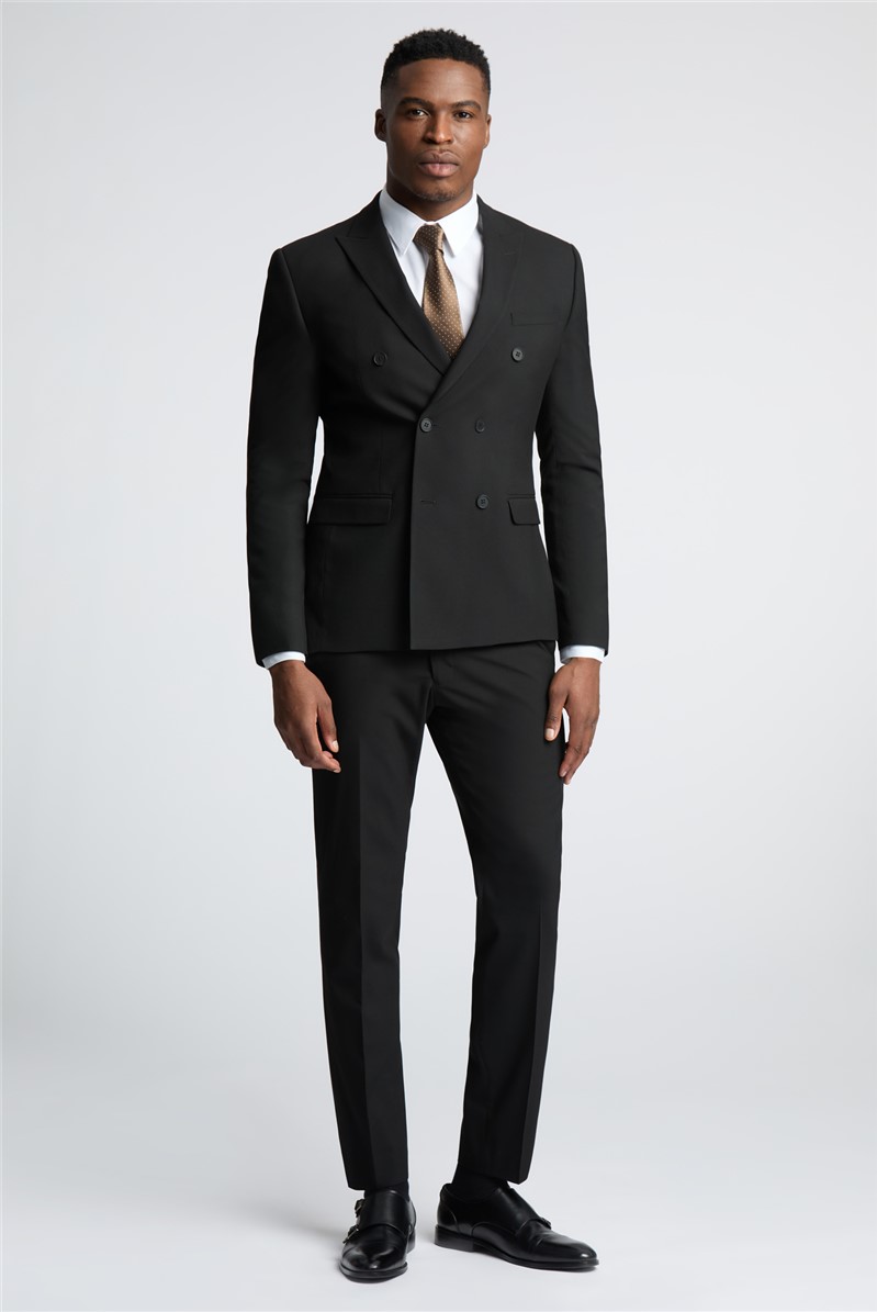  Slim Fit Black Stretch Double Breasted Suit