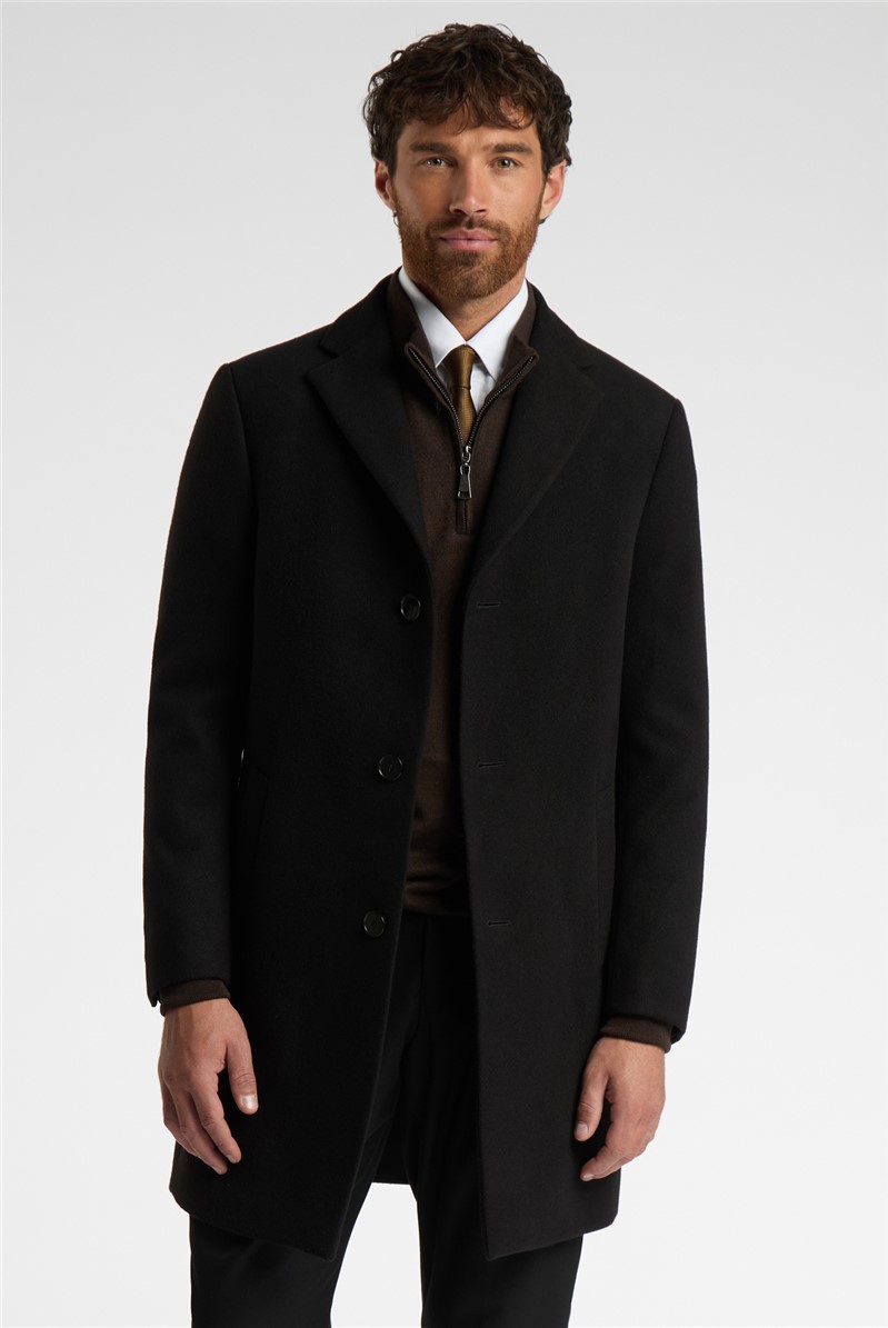  Slim Fit Black Overcoat