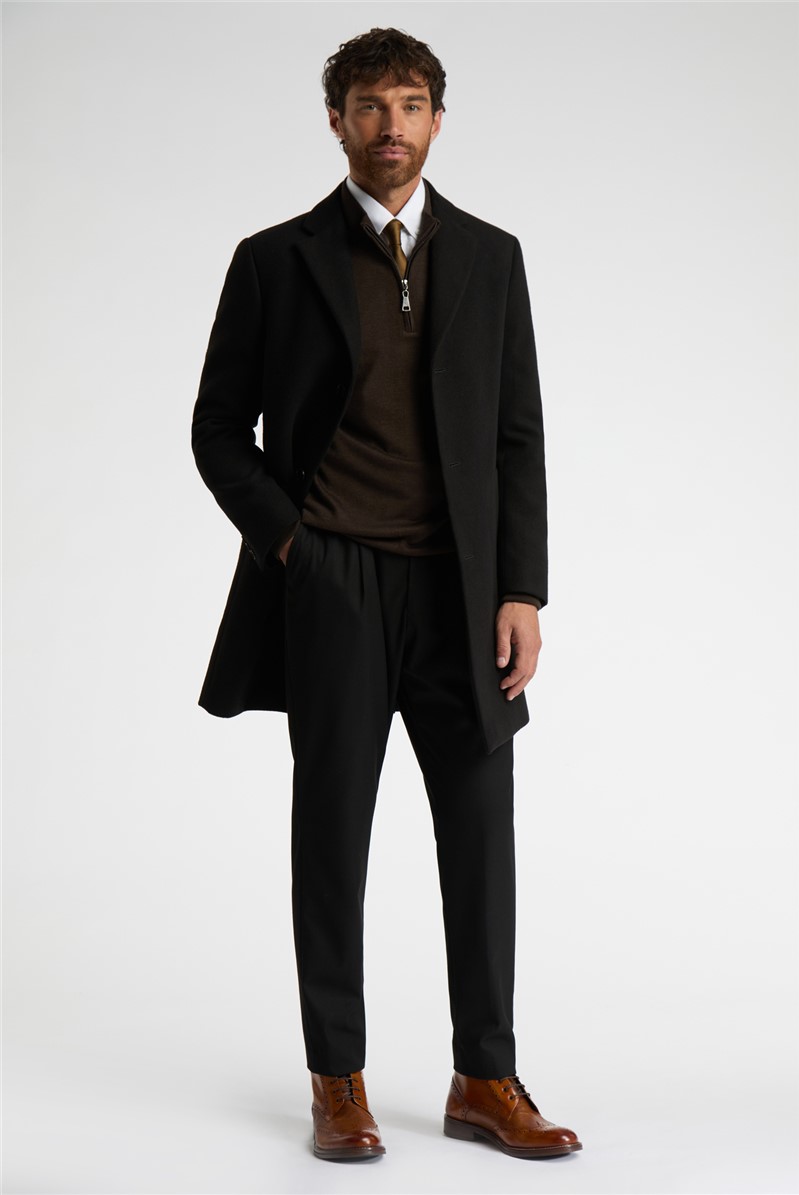  Slim Fit Black Overcoat