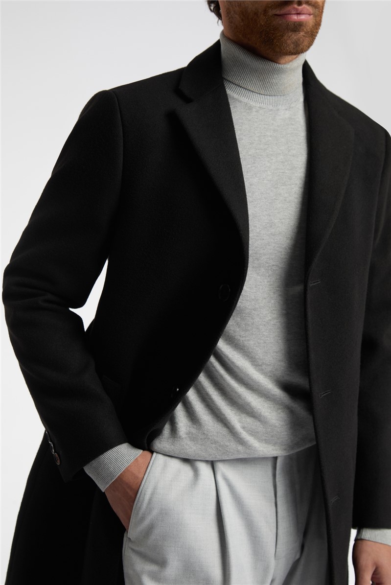  Slim Fit Black Overcoat