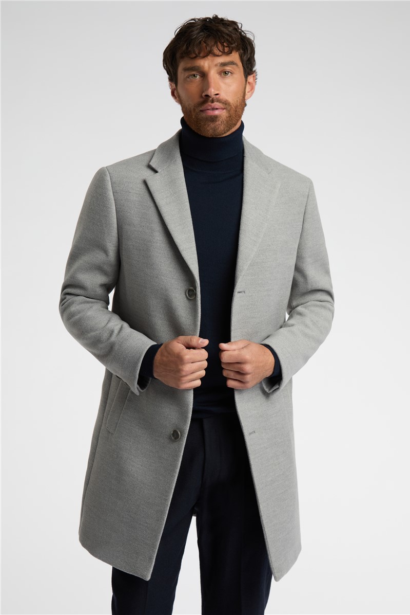 Mens grey overcoat slim fit on sale