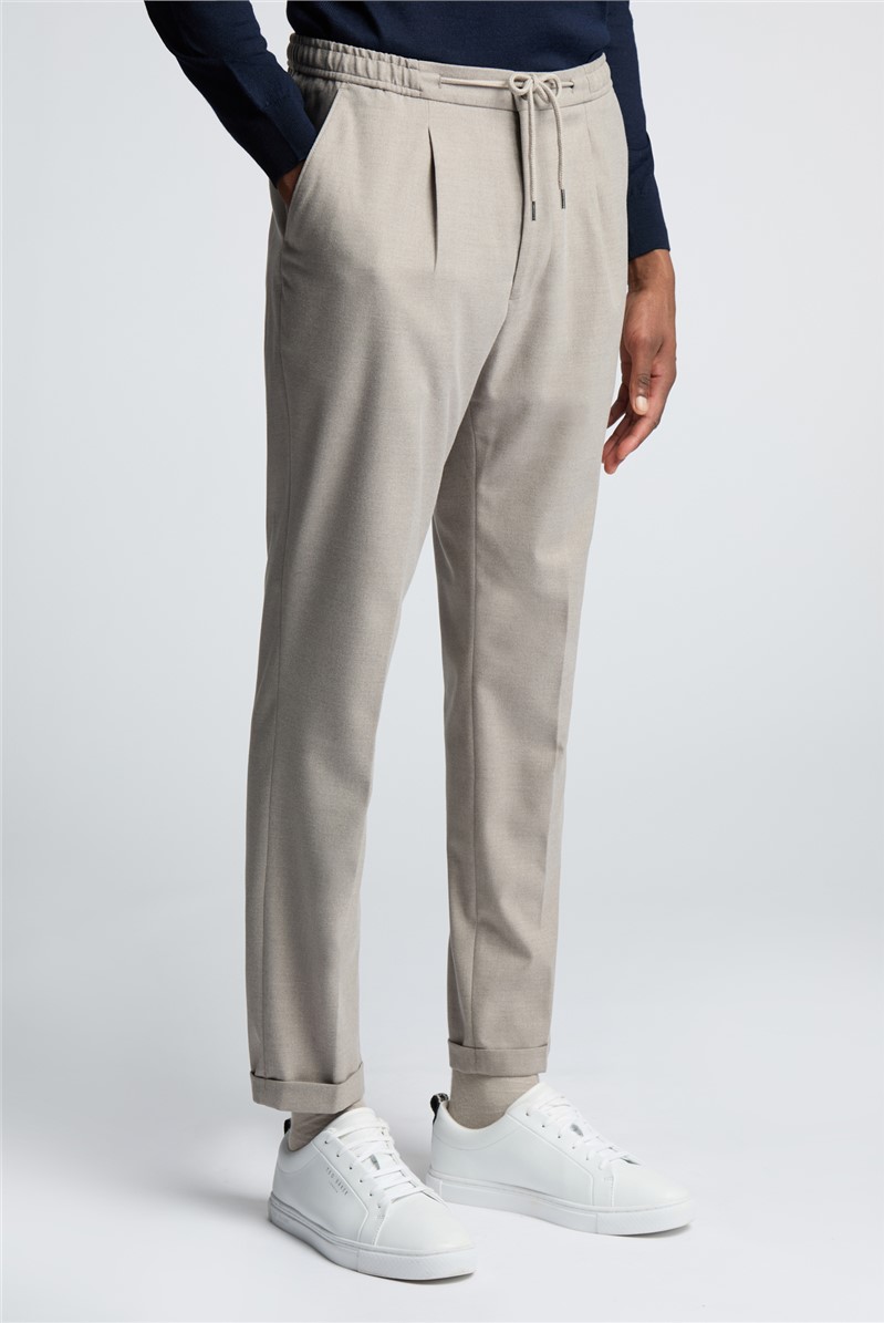  Beige Drawstring Trousers With Turn Up