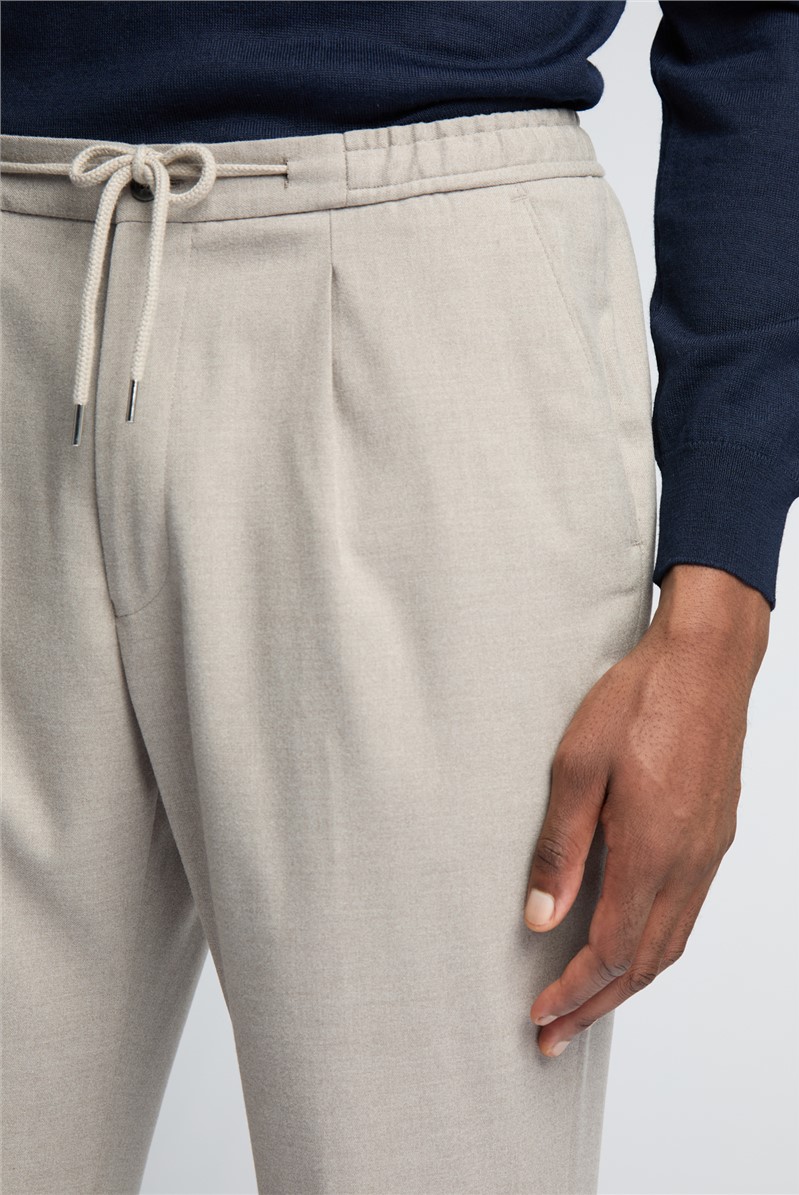  Beige Drawstring Trousers With Turn Up