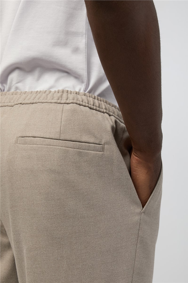  Beige Drawstring Trousers With Turn Up