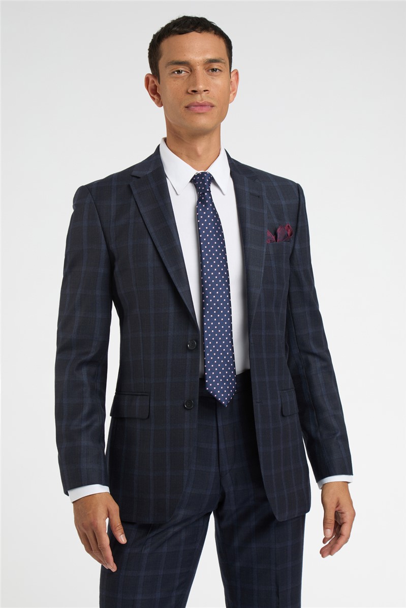  Regular Fit Blue Tan Check Wool Suit