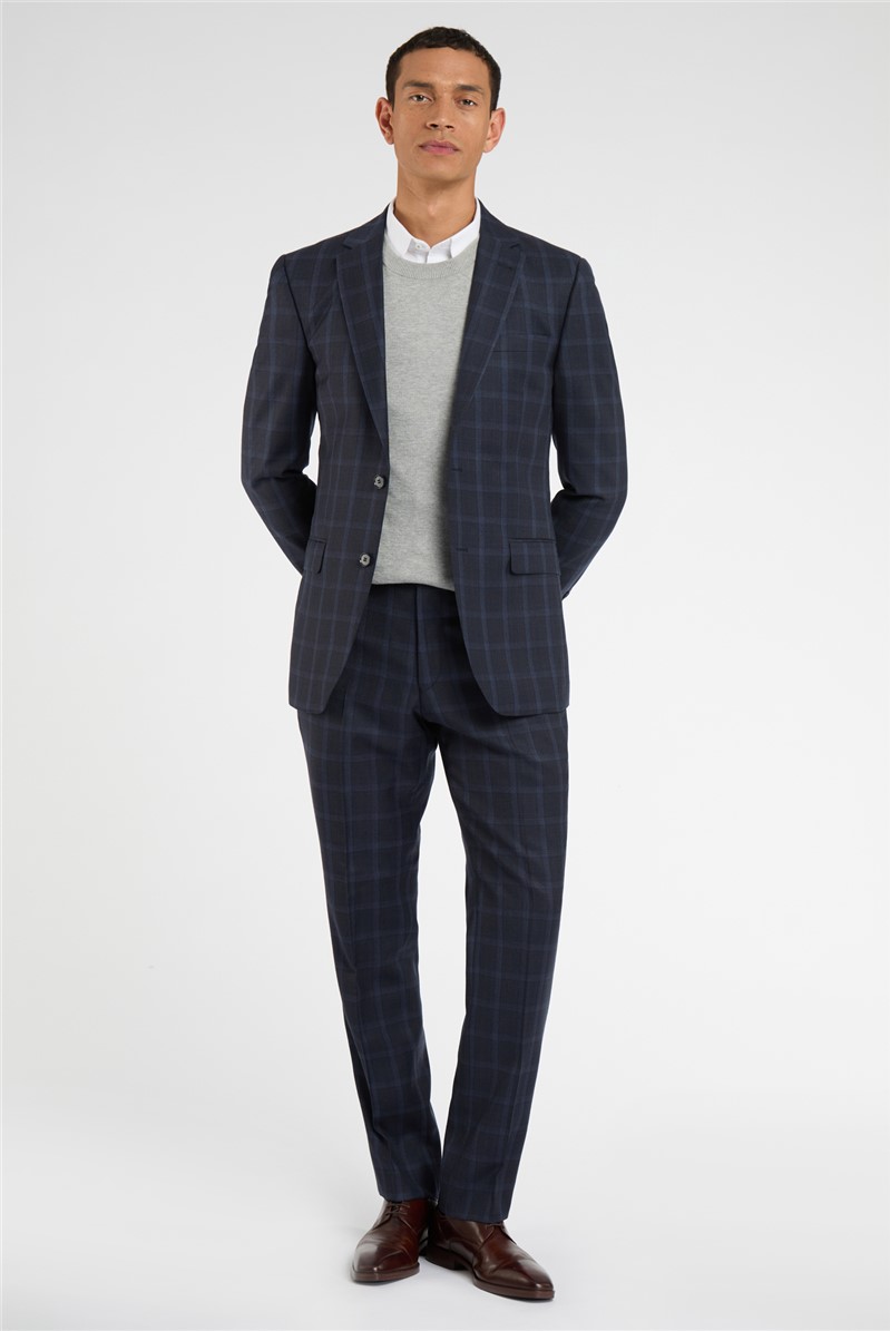  Regular Fit Blue Tan Check Wool Suit