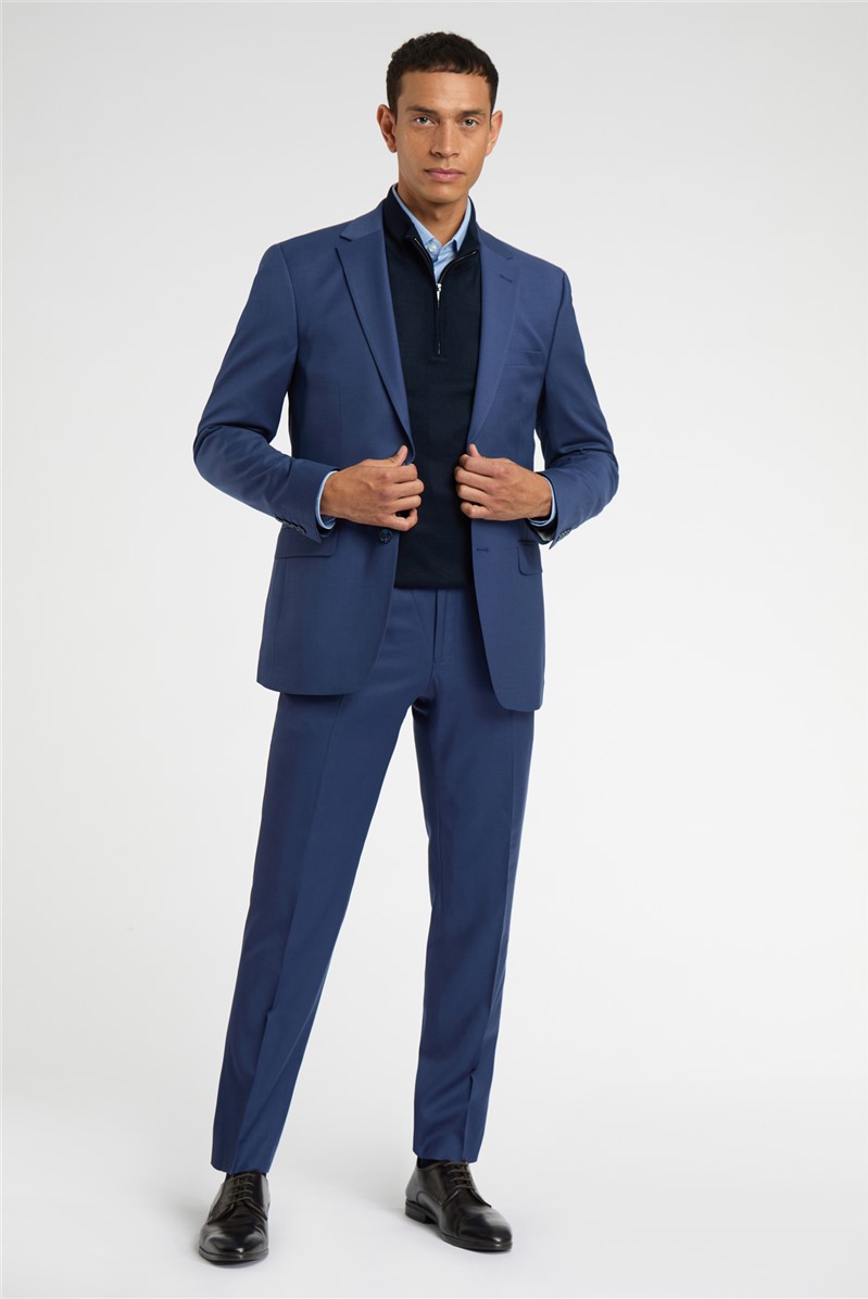  Regular Fit Blue Wool Stretch Trousers