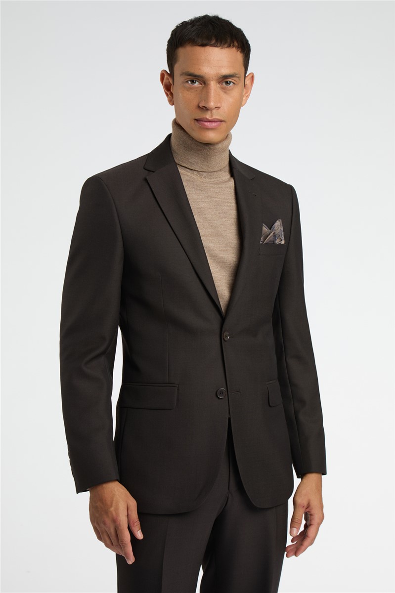  Regular Fit Brown Birdseye Suit