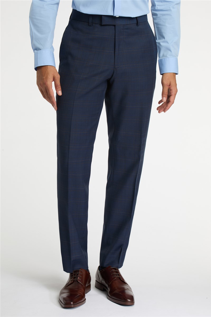  Regular Fit Blue Tan Windowpane Stretch Suit