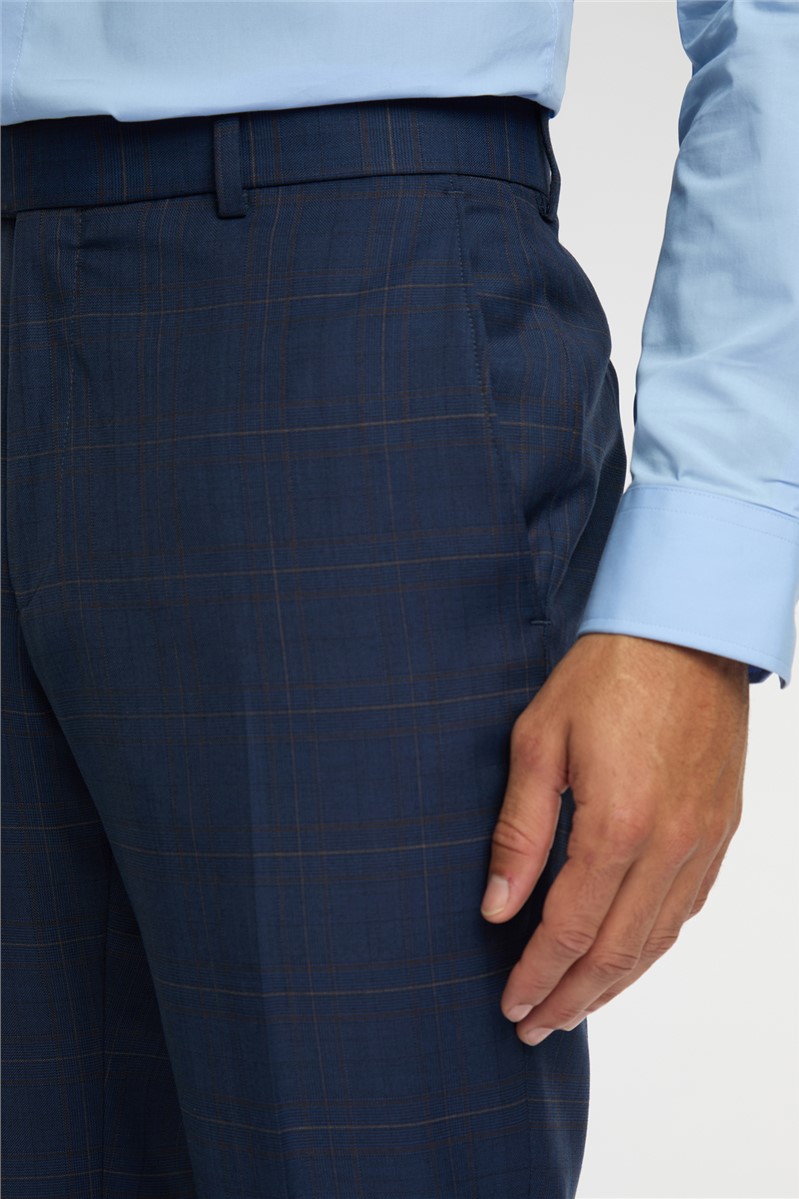  Regular Fit Blue Tan Windowpane Stretch Trousers