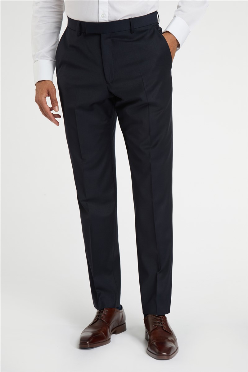  Regular Fit Navy Wool Stretch Trousers