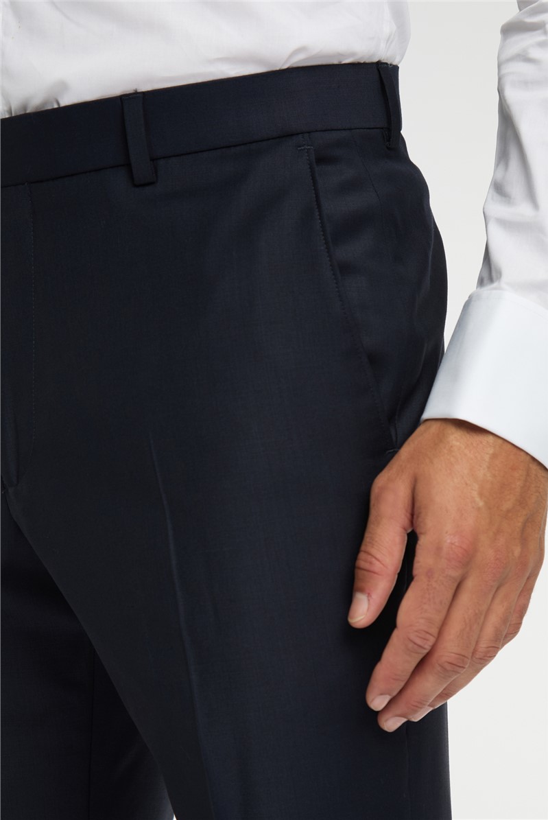  Regular Fit Navy Wool Stretch Trousers