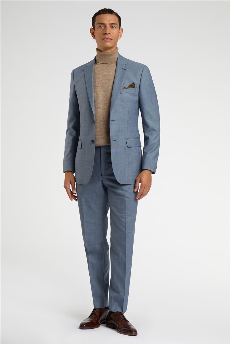  Regular Fit Mid Blue Wool Trousers