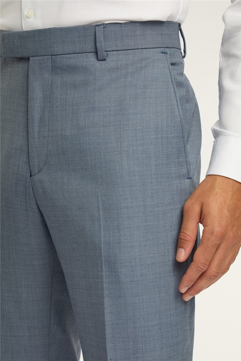  Regular Fit Mid Blue Wool Trousers