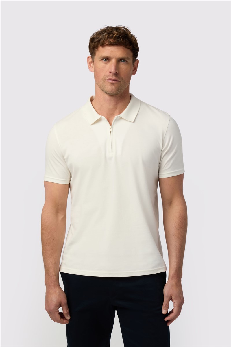  Ecru Quarter Zip Jersey Polo