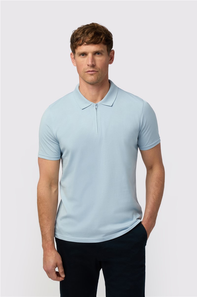  Light Blue Quarter Zip Jersey Polo