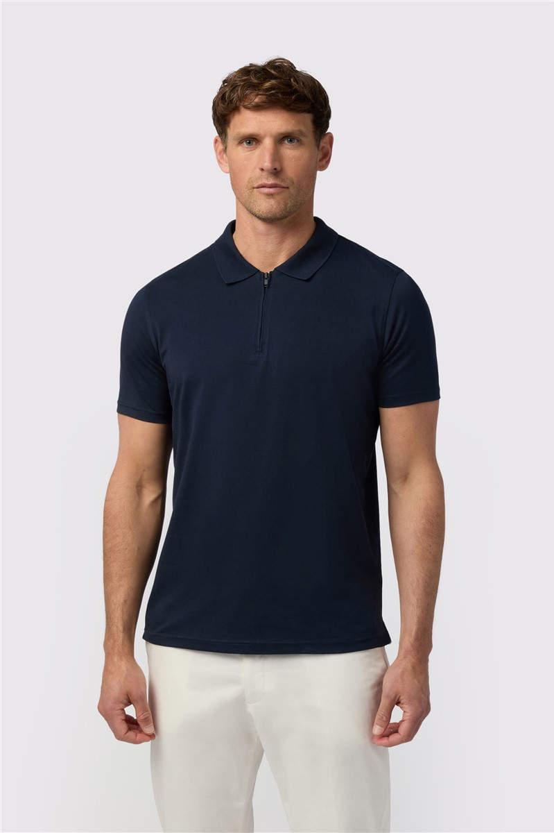  Navy Quarter Zip Jersey Polo
