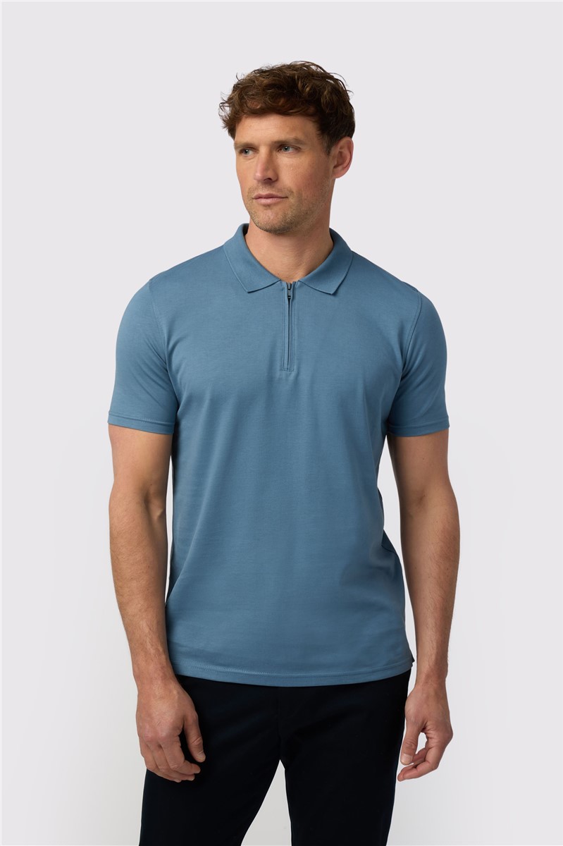  Petrol Quarter Zip Jersey Polo