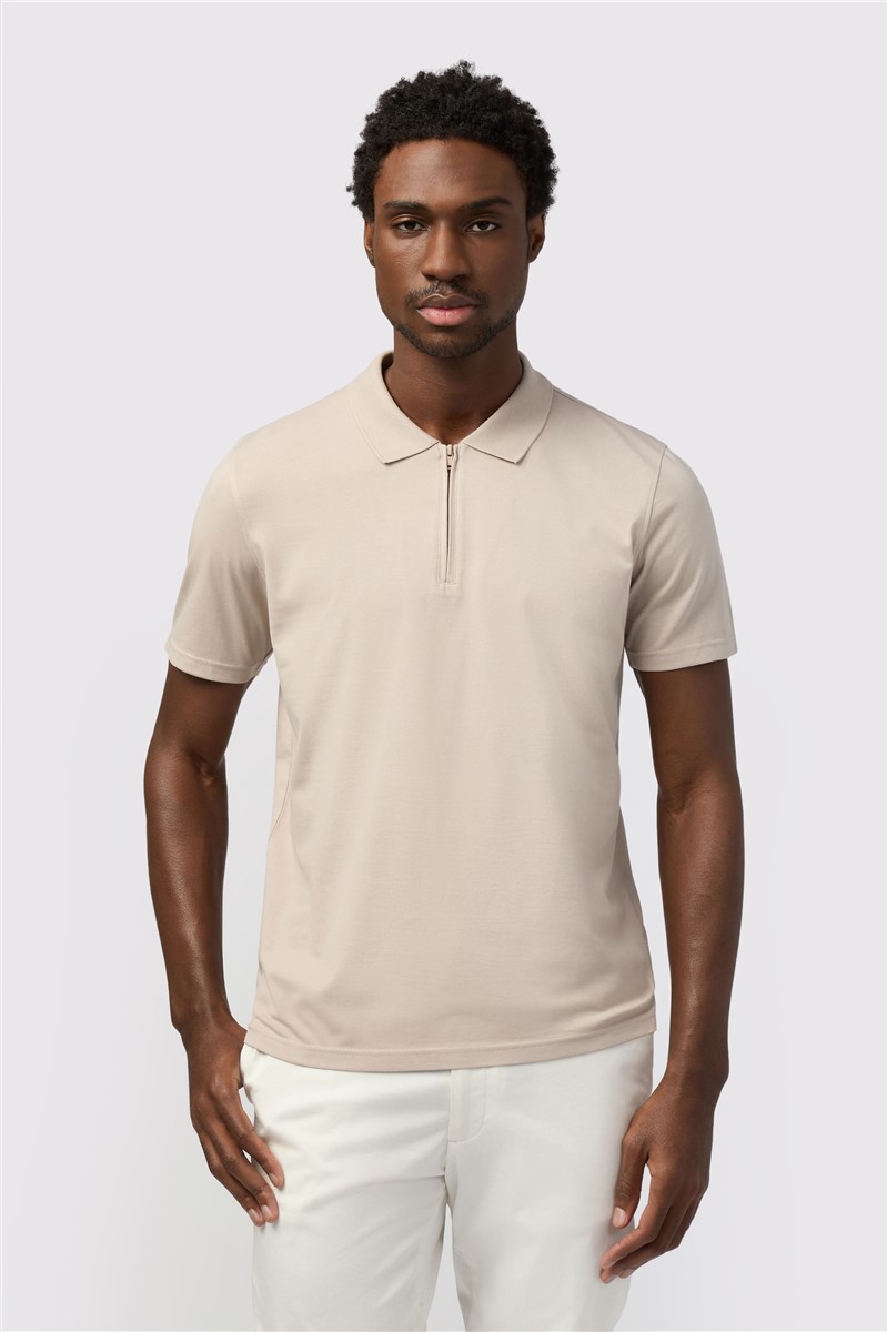  Taupe Quarter Zip Jersey Polo