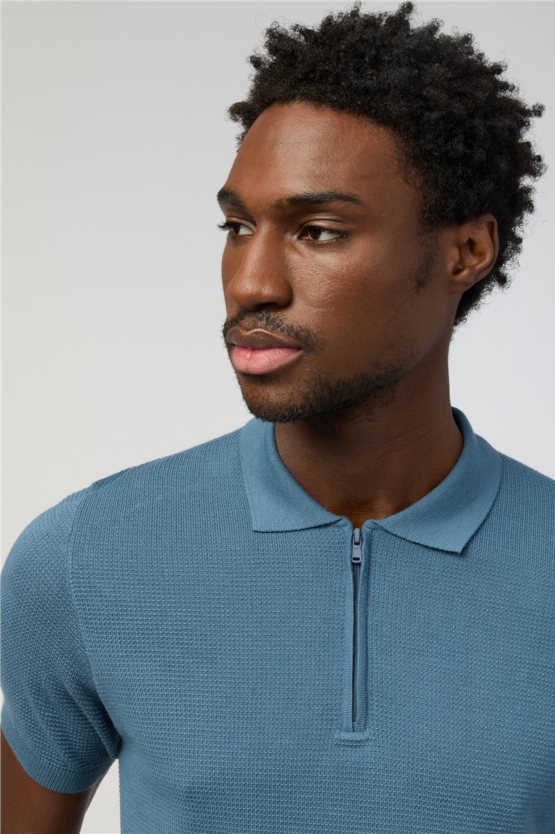  Petrol Quarter Zip Knit Polo