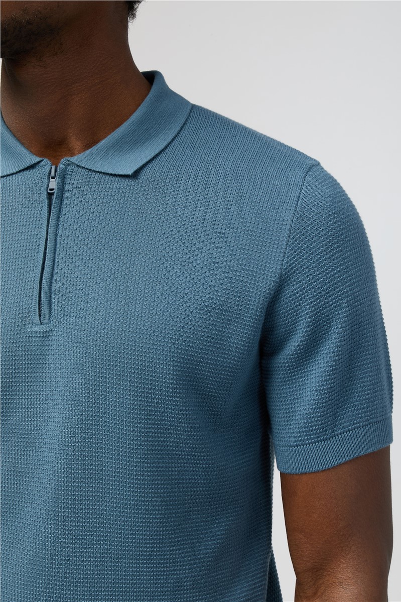  Petrol Quarter Zip Knit Polo