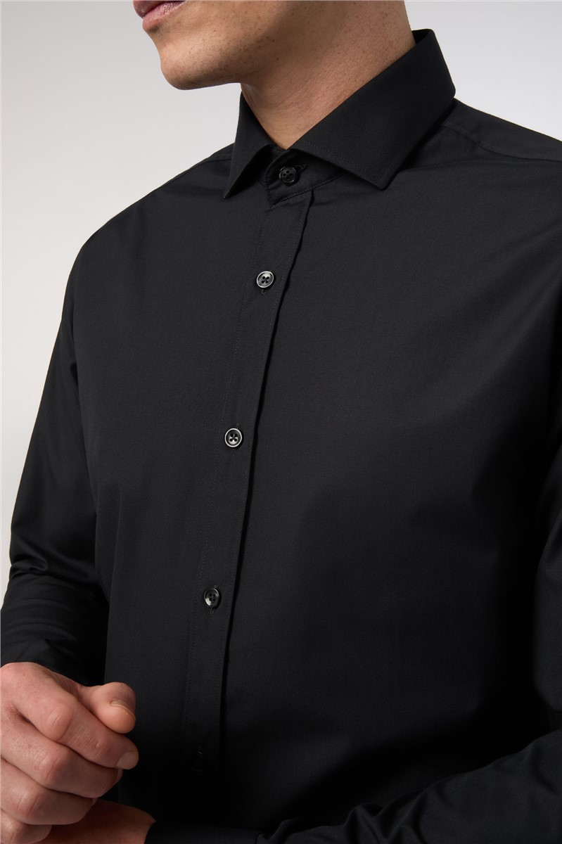  Tailored Fit Luxury Black Poplin Shirt