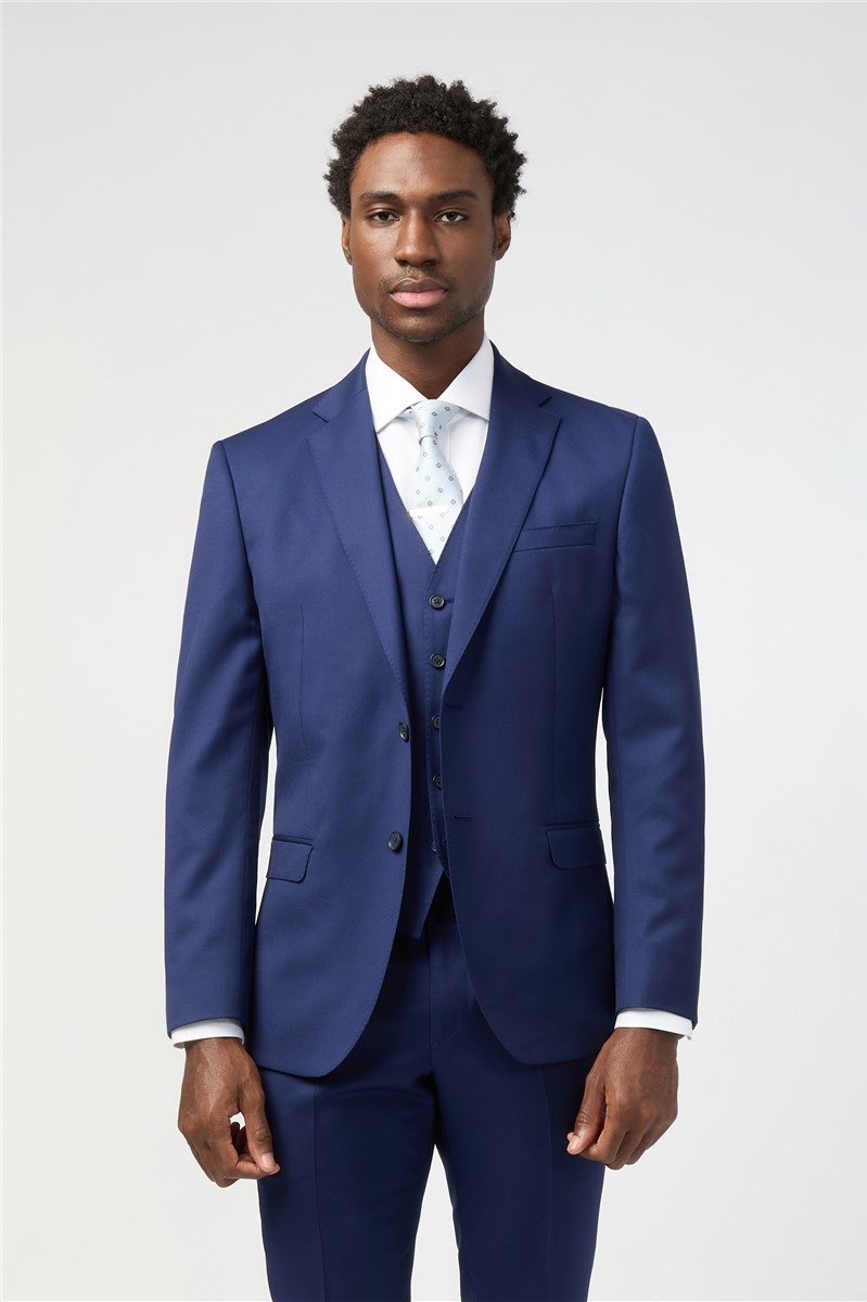  Tailored Fit Italian Super 110'S Blue Twill Trousers