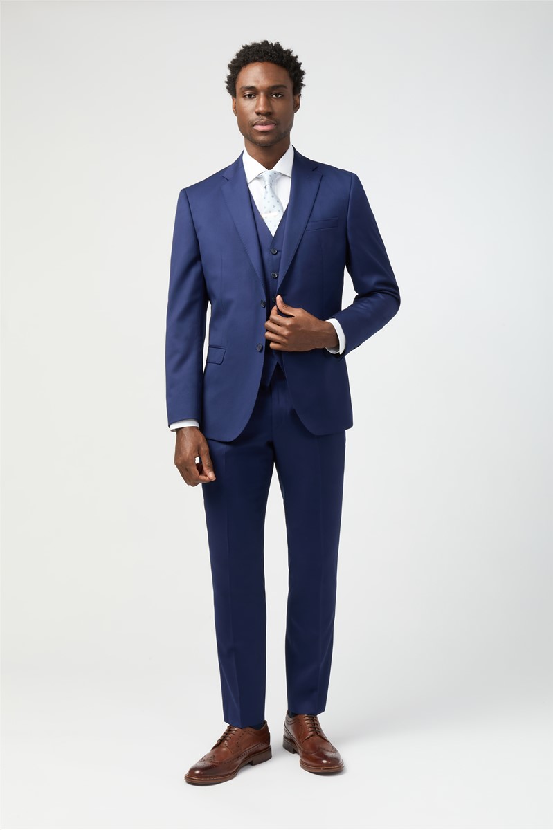  Tailored Fit Italian Super 110'S Blue Twill Trousers