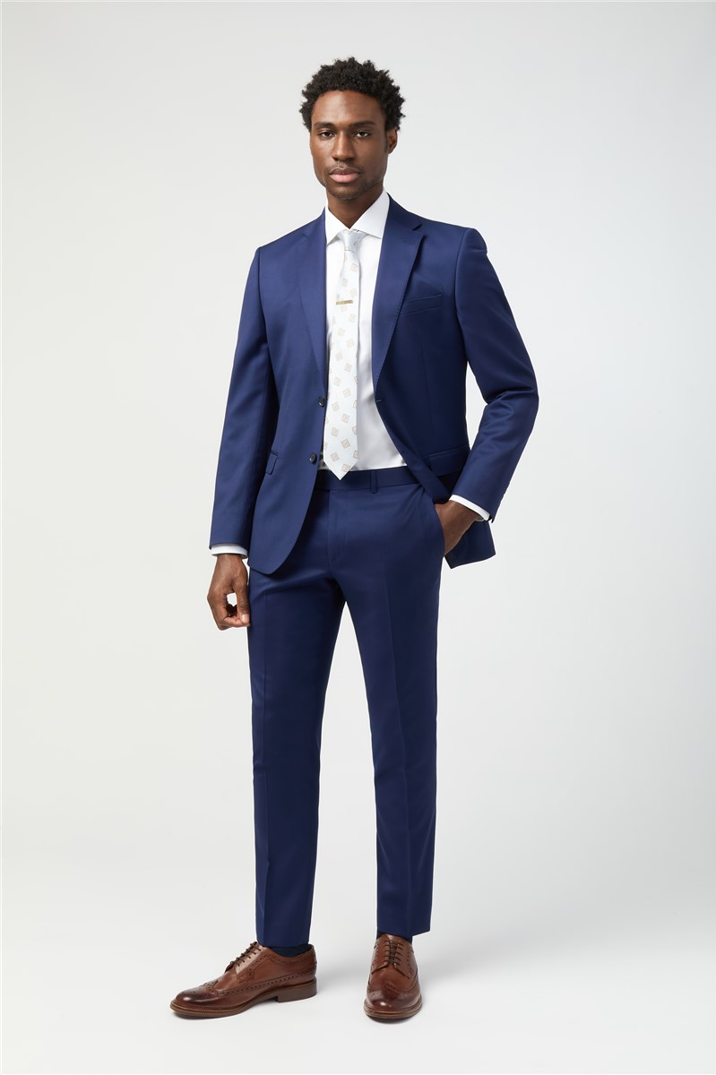  Tailored Fit Italian Super 110'S Blue Twill Trousers