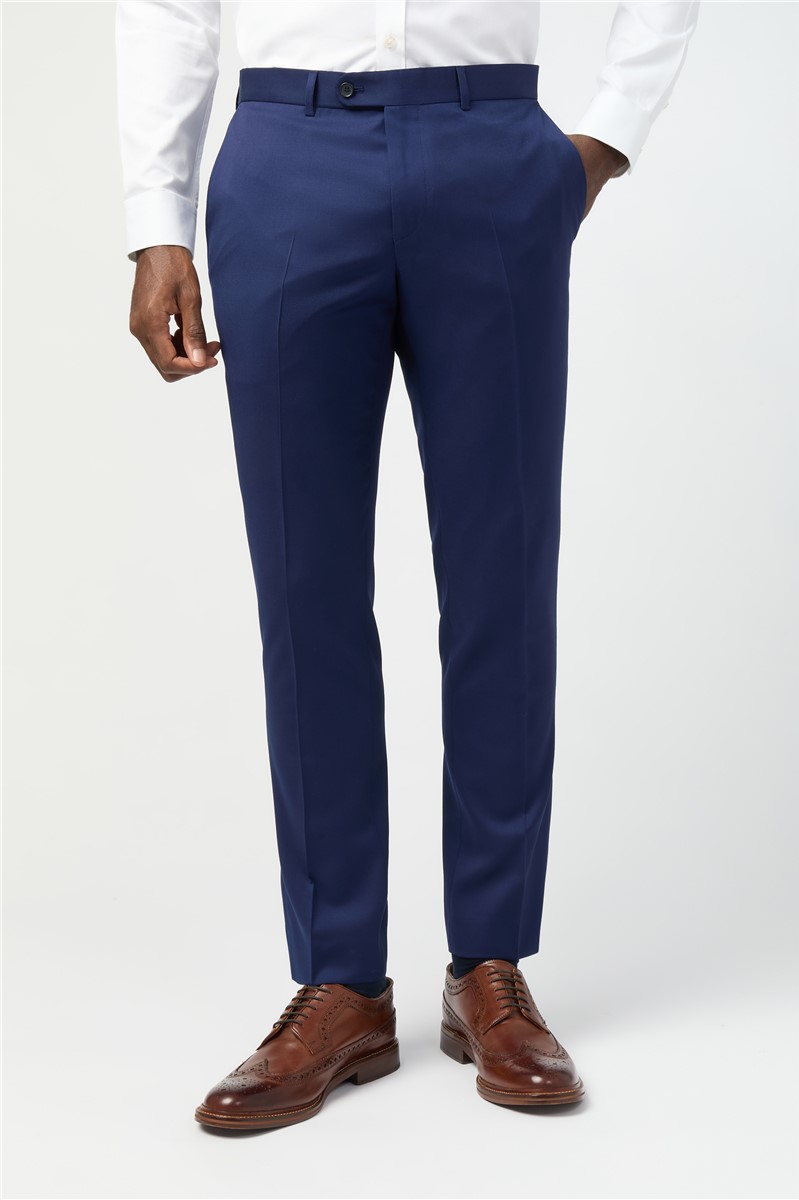  Tailored Fit Italian Super 110'S Blue Twill Trousers