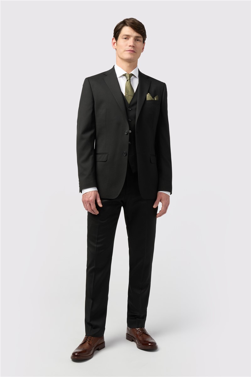  Tailored Fit Italian Super 110's Black Twill Waistcoat