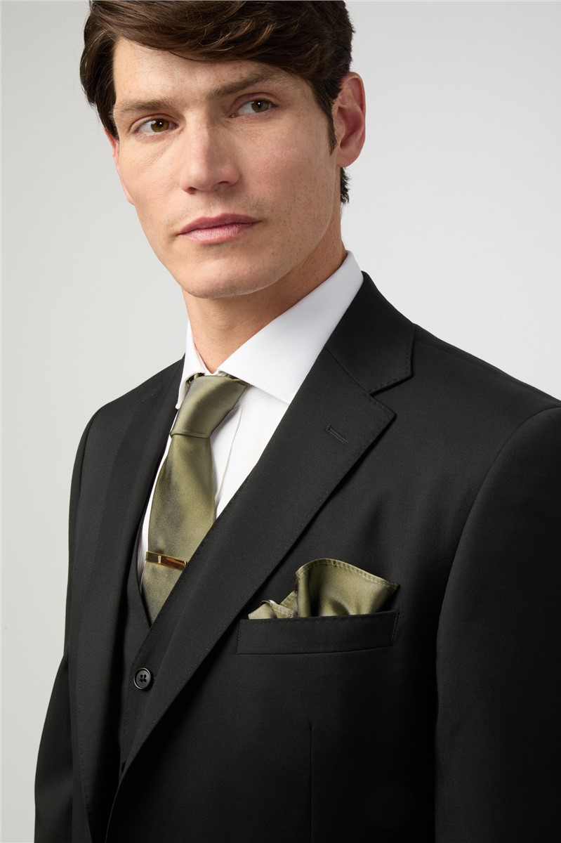  Tailored Fit Italian Super 110's Black Twill Waistcoat