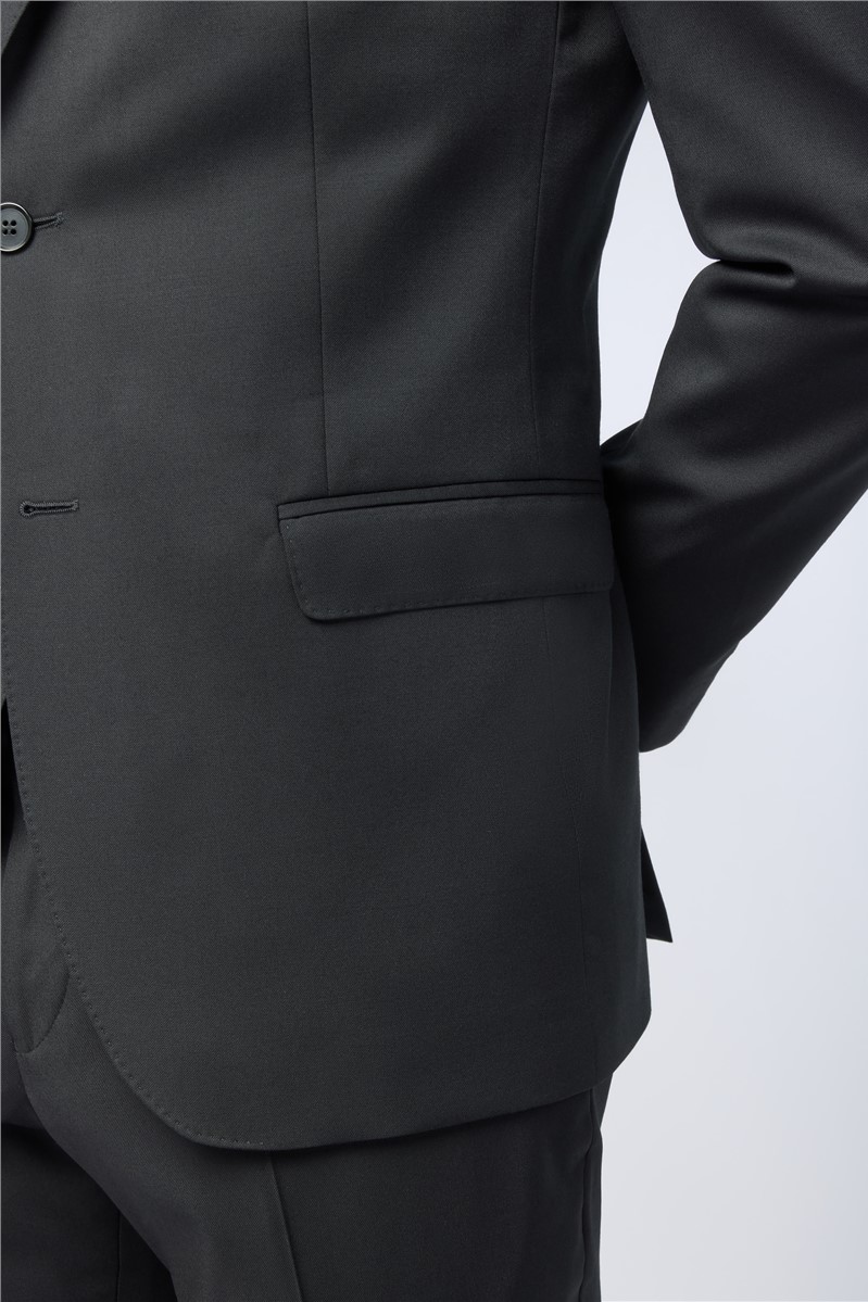  Tailored Fit Italian Super 110's Black Twill Waistcoat
