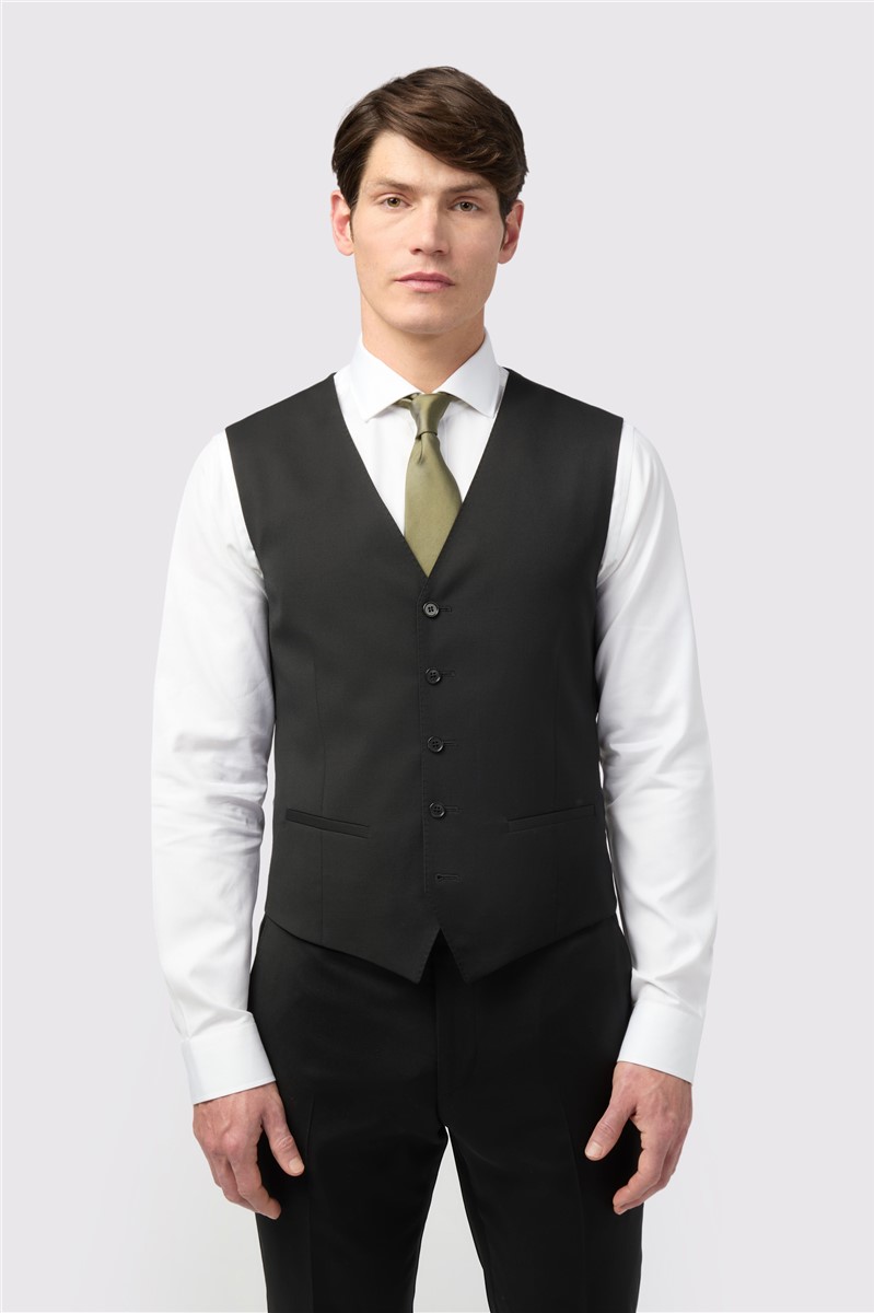  Tailored Fit Italian Super 110's Black Twill Waistcoat
