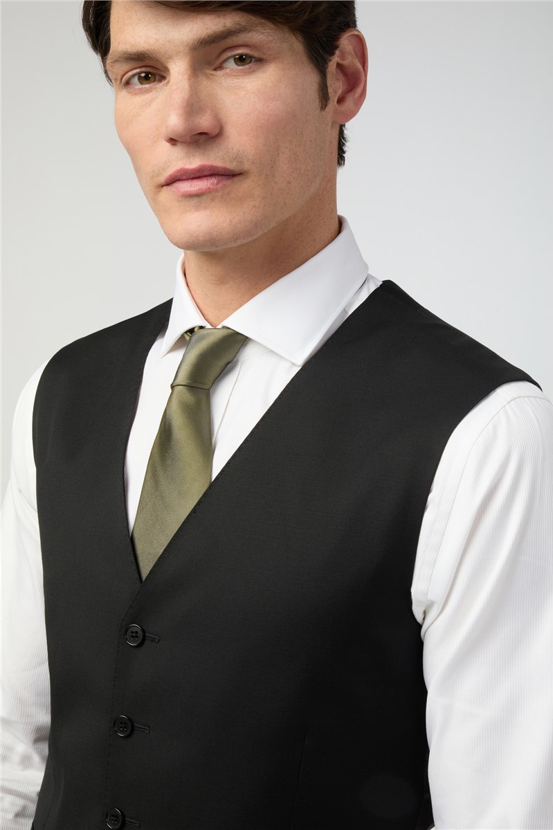 Tailored Fit Italian Super 110's Black Twill Waistcoat