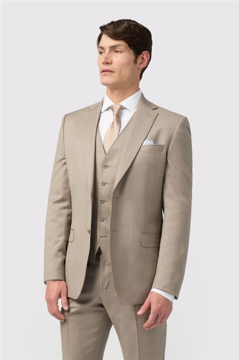  Tailored Fit Italian Super 110's Stone Twill Waistcoat