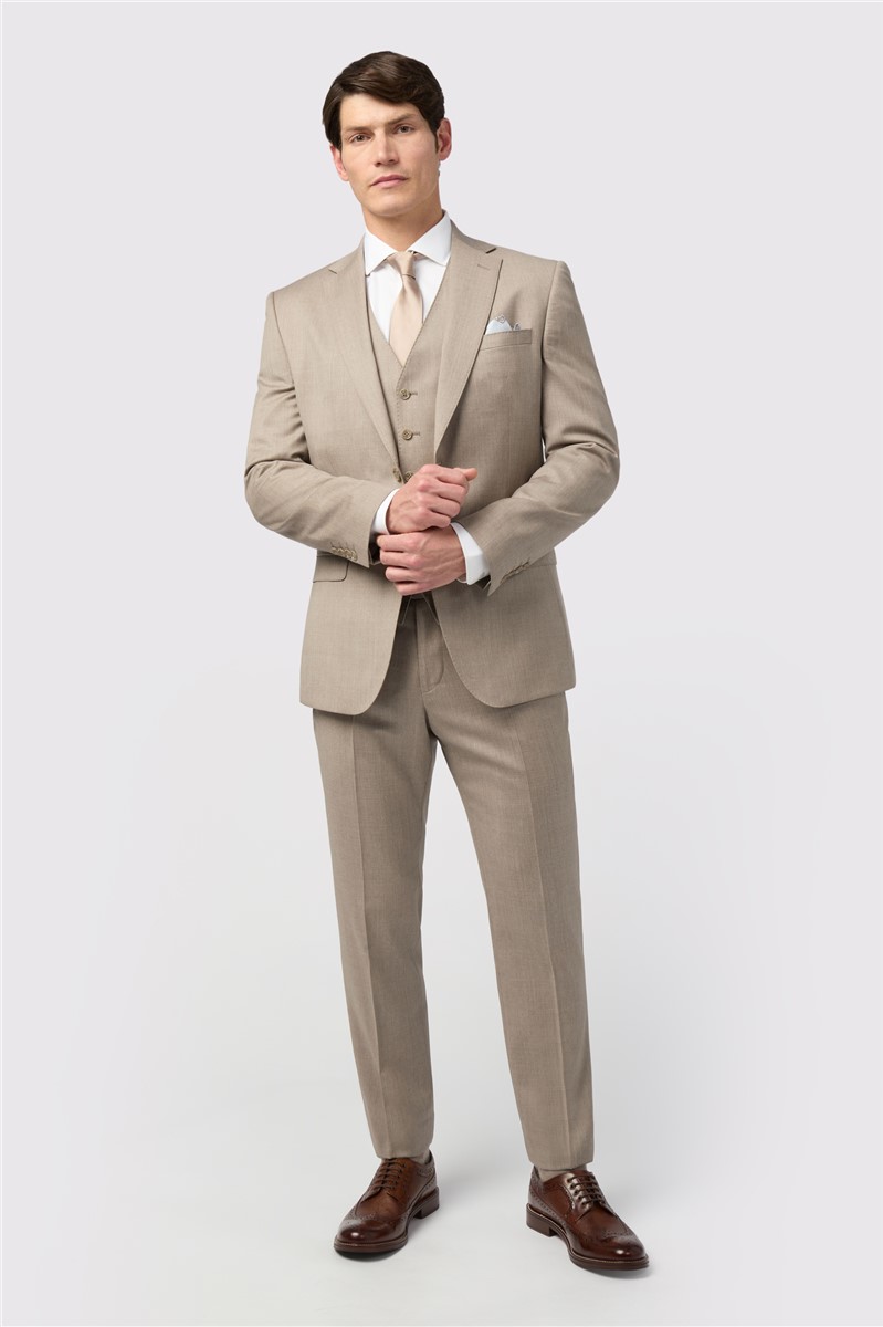  Tailored Fit Italian Super 110's Stone Twill Waistcoat