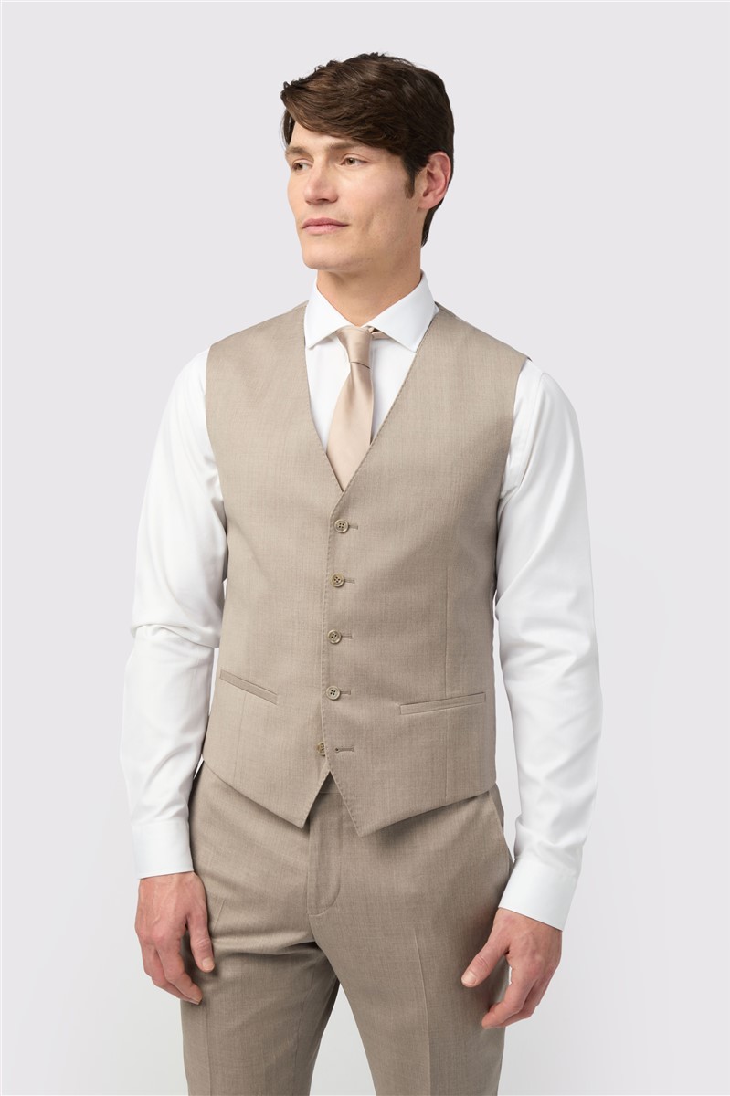  Tailored Fit Italian Super 110's Stone Twill Waistcoat