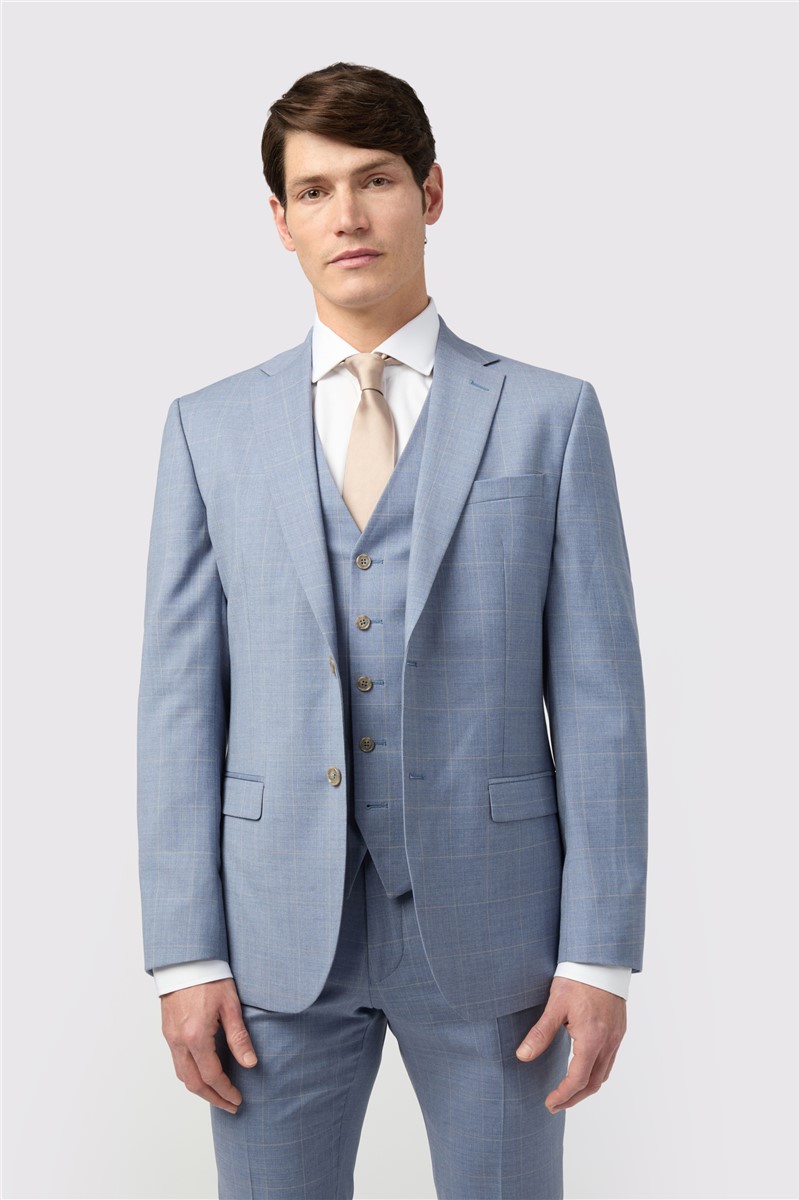  Tailored Fit Italian Blue Windowpane Waistcoat