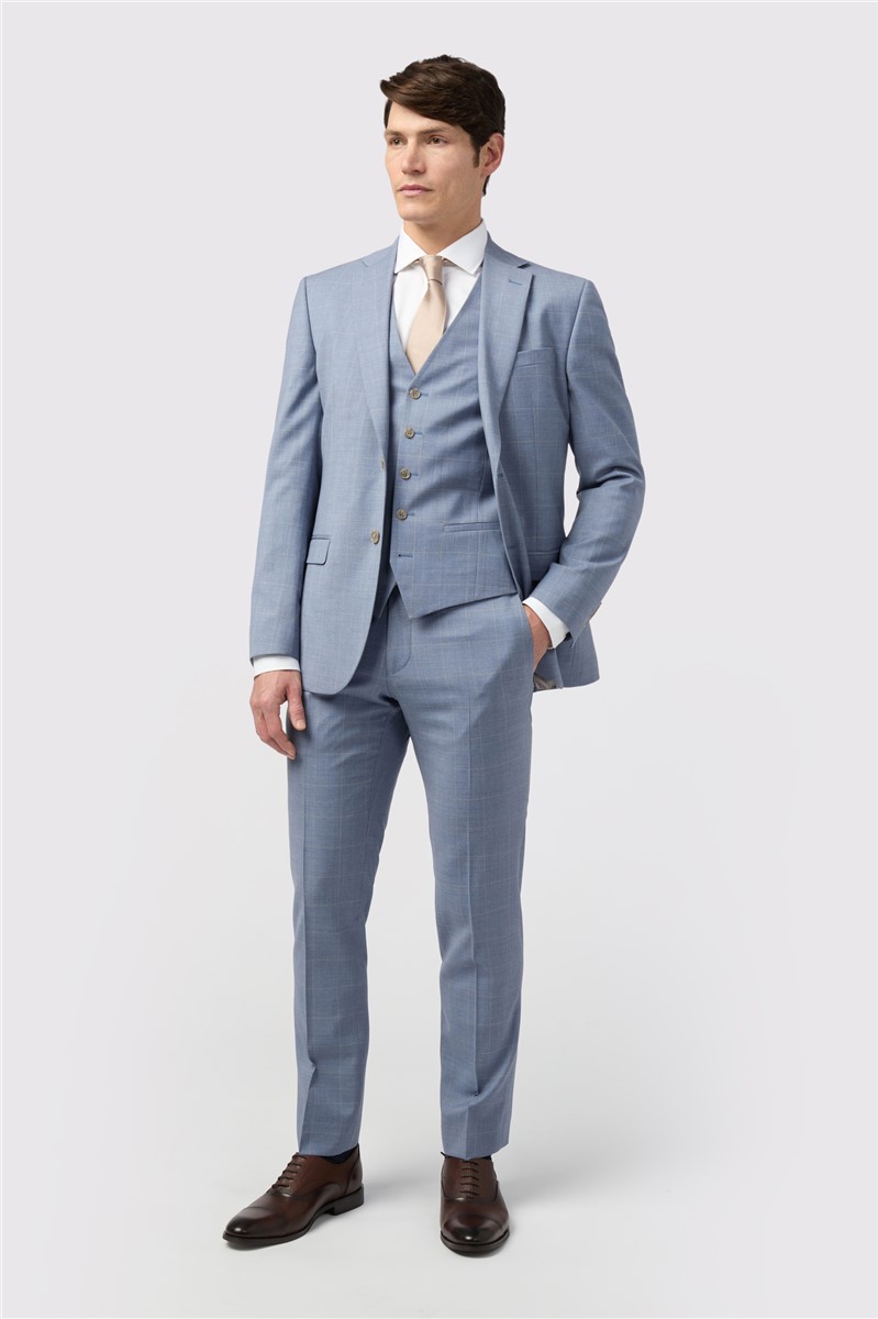  Tailored Fit Italian Blue Windowpane Waistcoat