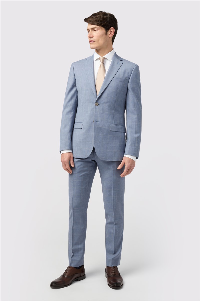  Tailored Fit Italian Blue Windowpane Waistcoat