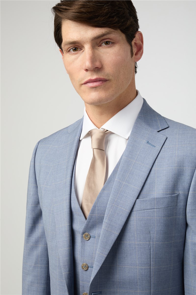  Tailored Fit Italian Blue Windowpane Waistcoat